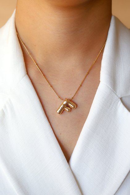 Letter Balloon Model Gold Steel Necklace
