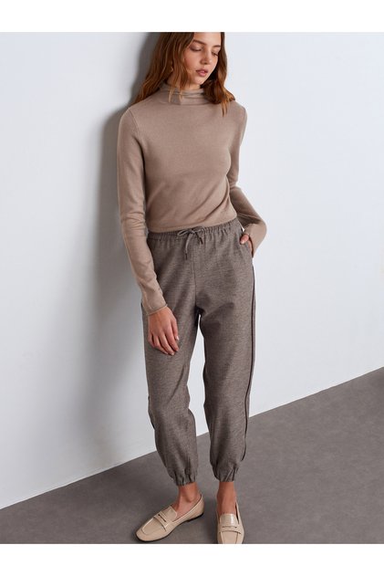 71608 Manşetli Jogger Pantolon-Kahve