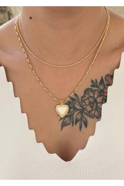 White Heart Necklace - Set with Enamel and Heart Figures