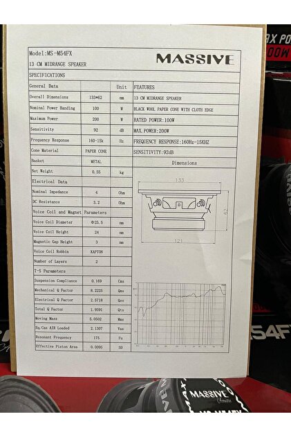 Massive MS-M54FX 13 CM MİDRANGE 200 WATT MAXİMUM POWER ÇİFT