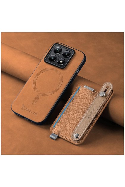 Xiaomi Mi 14t Compatible Case M-Safe 2in1 Best Leather Case with Card Holder Brown