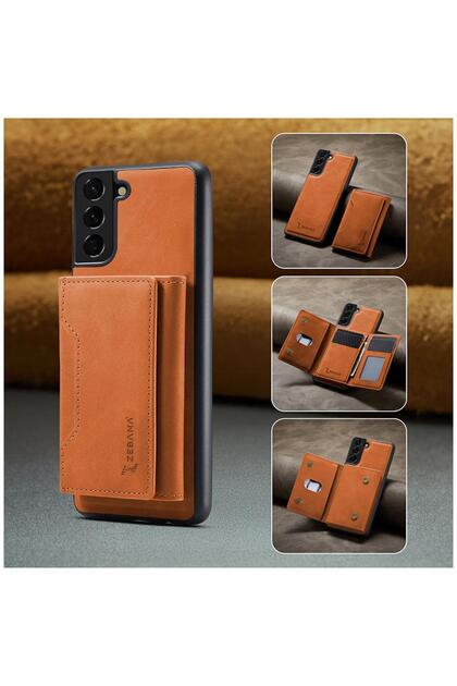 Samsung Galaxy S25 Compatible Case Zebana 2in1 Elite Class Leather Case with Wallet Brown