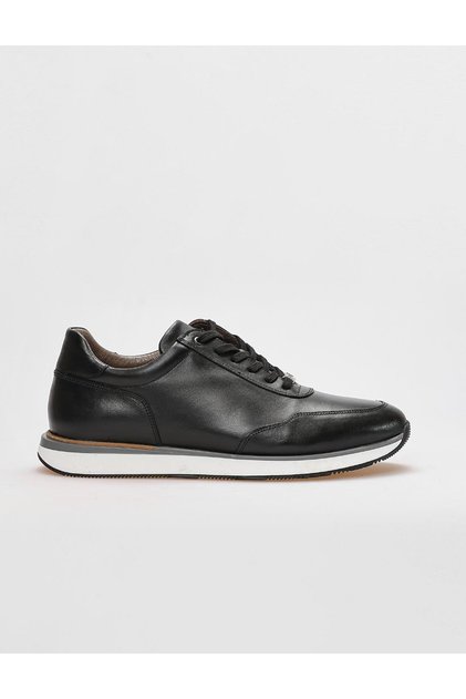 Genuine Leather Black Lace-Up Men's Sports Shoes