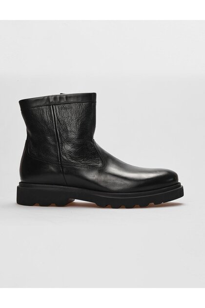Genuine Leather Black Zippered Men's Casual Boots