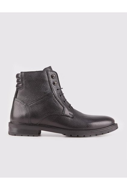 Genuine Leather Black Men's Lace-up Casual Boots