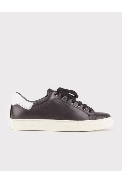 Genuine Leather Black Sneaker Lace-Up Women's Sports Shoes