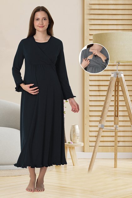 Navy Blue Maternity Maternity Nightgown with Effortt Hidden Breastfeeding