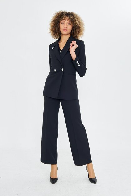 Black 3-Piece Set - Button Detailed Collar
