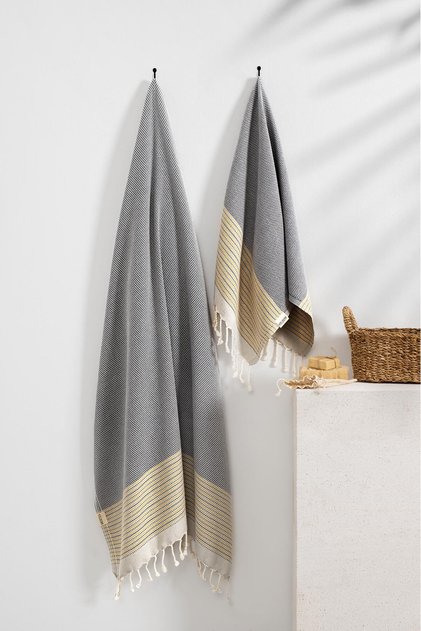 Gray Agora Peşkir & Peshtamal Set - 100% Cotton - Bath & Beach Towel