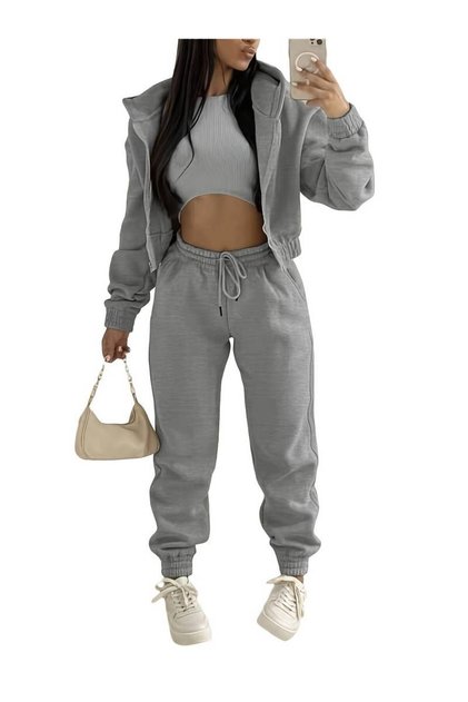 Women's Good Vibes Printed Oversized 3-Yarn Cardigan Tracksuit Set