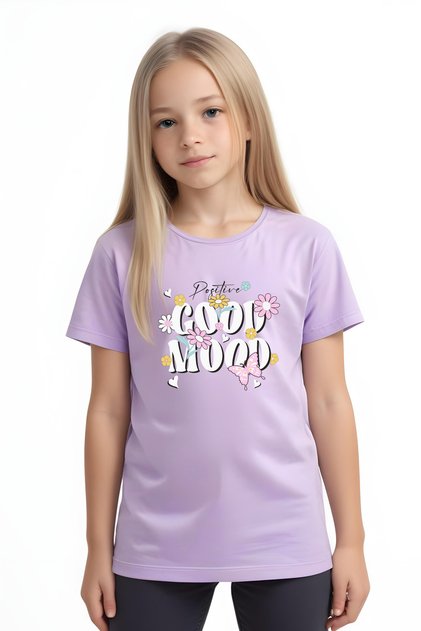 Good Mood Printed Girls' Short Sleeve T-Shirt