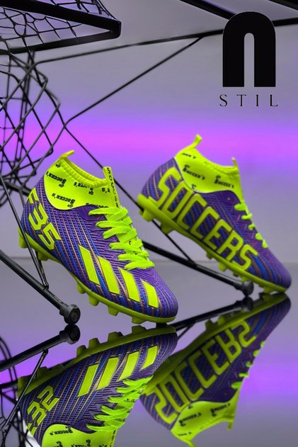Boys purple yellow carpet field cleats football sneakers with socks f35kr