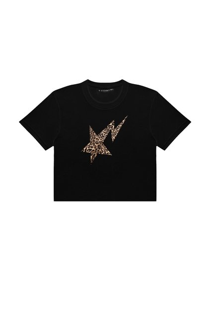 Crop negru cu imprimeu Leopard Falling Star
