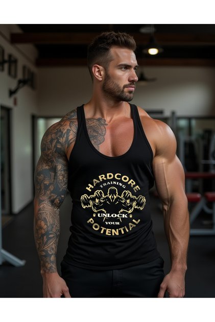 Potential Fitness Gym Tank Top Sporcu Atleti Siyah