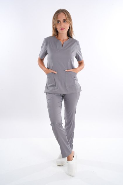 Business Model Soft Lycra Grey Doctor Nurse Hospital Scrubs Uniform Set