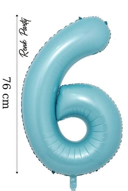 Foil Balloon 6 Number Helium Balloon 76 cm Blue Color - 6 Years Old Balloon - 6 Number Balloon - 34 Inch