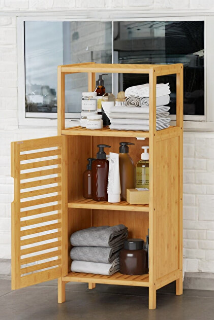Sevinse Home Bambu Tek Kapaklı 2 Raflı Çok Amaçlı Banyo