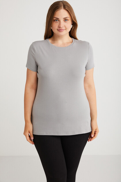 Mayra Women's Slim Fit Slim Fit Crew Neck Basic Gray Plus Size T-Shirt