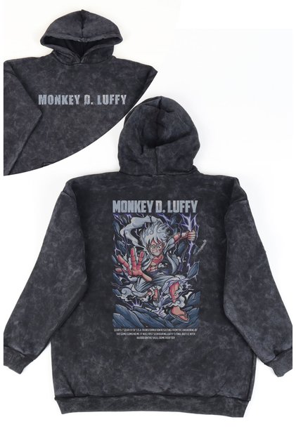 سويت شيرت بغطاء للرأس مطبوع عليه عبارة Monkey D Luffy للجنسين، هوديي أنمي كبير الحجم