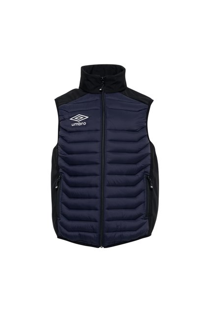 Vestă pufă bleumarin - guler vertical, croială subțire, buzunar fără mâneci cu fermoar