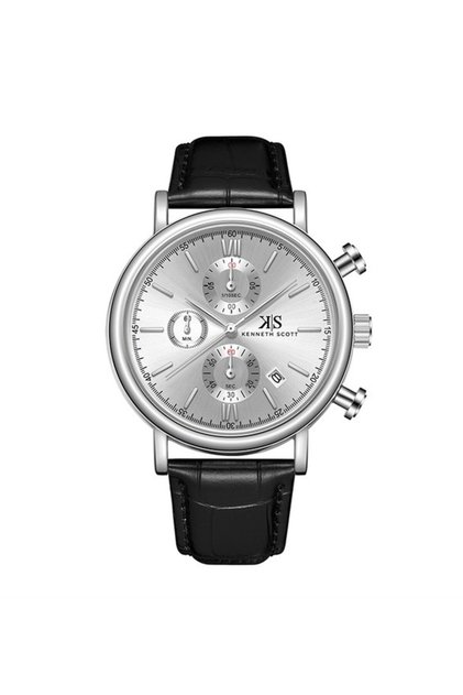 Kenneth Scott K23151-SLBS Men Chrono & Multi Function Display Watch & Genuine Leather Strap Black