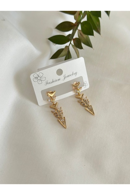 Gold Stone Dangle Earrings