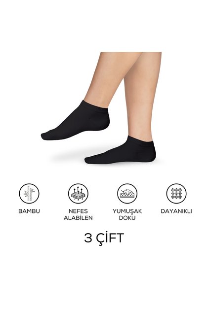 Bamboo Women's Booties Plain Black Socks 200 Needles Seamless 3 Pack