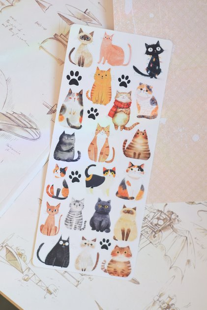 Kedi Temalı Sticker Sayfası / Planner, Scrapbook, Journal