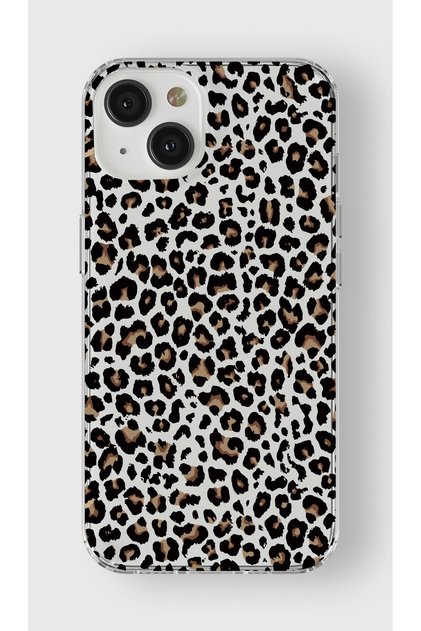 Iphone 13 Mini Uyumlu Leopar Tasarımlı Baskılı Şeffaf Telefon Kılıfı