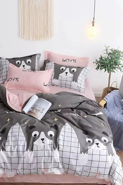 Elastic Sheet Duvet Cover Set Double Size Good Night Cats