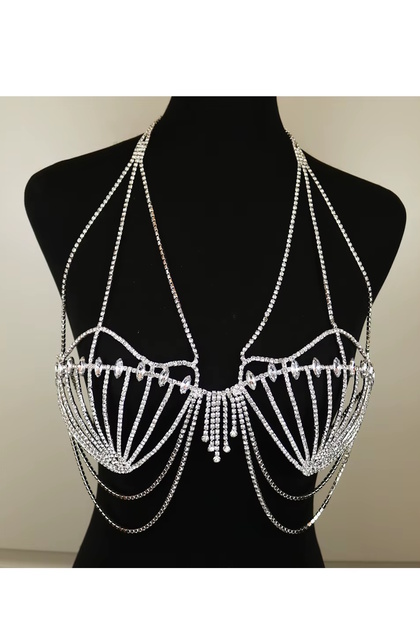 Gümüş Renk Taşlı Bikini Üstü/ Vücut Aksesuarı