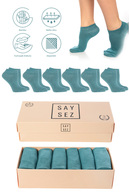 Bamboo Women's Booties Plain Aqua Green Mint Color Socks Seamless Premium Boxed 6 Pack