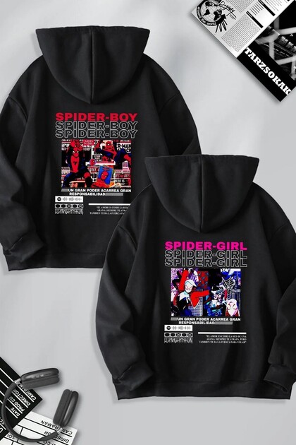 Dear Couple Combination Spider Boy and Girl Back Printed Custom Design Hooded Sweatshirt