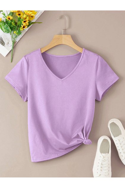WOMEN'S V-Neck Printed & Plain White Oversize T-shirt Casual Boyfirend