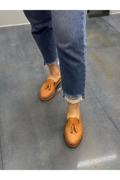 Diva Tan Leather Tasseled Women's Daily Slippers
