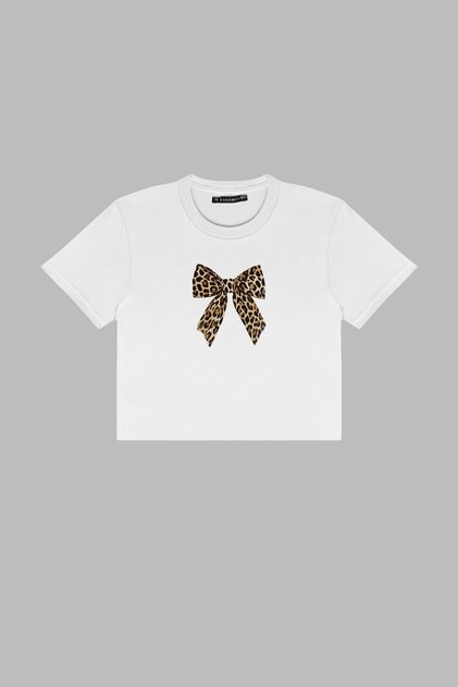 Φιόγκος Leopard Printed White Crop Top