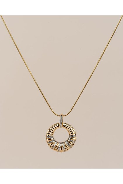 Gold Ring Steel Necklace with Zircon Stones