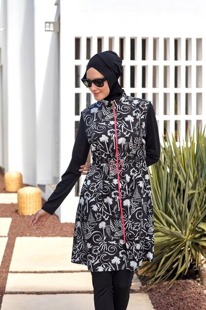 ملابس سباحة جيليلي بأكمام طويلة وغطاء كامل للحجاب 2306-25 أسود