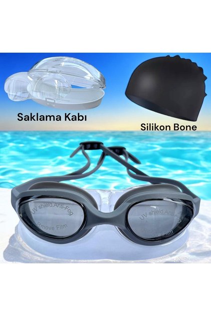 Set of 2 Swimming Goggles Silicone Bonnet Set Swimming Pool Sea Goggles with Earplugs and Storage Box