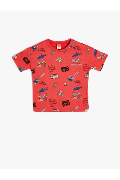 Baby Boy Summer Themed Printed Short Sleeve Cotton T-Shirt 4SMB10134TK