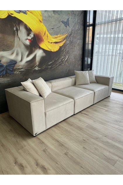 Erduran Mobilya Angelo 3 Modül Modüler Koltuk Üçlü Kanepe Babyface Kumaş Beyaz