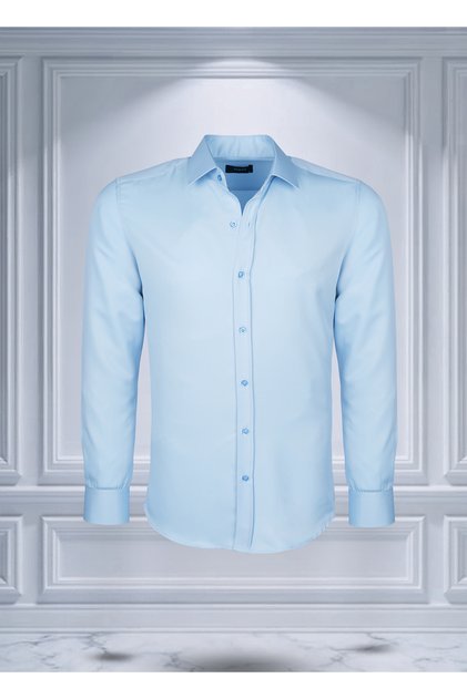 Easy-Iron Four Seasons Modern Fit Soft Textured Light Blue Plain Men's Shirt