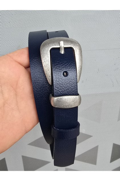 100% Genuine Leather Dark Blue Belt with Tin Plated Buckle