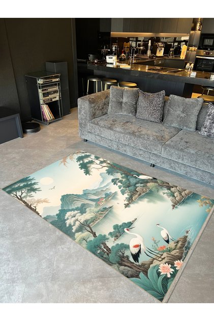 Buse Collection Blue Green Nature Themed Patterned Woven Base Modern Decorative Carpet Buse37