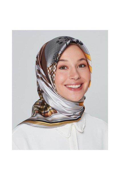 Grey Yellow Twill Silk Scarf - Nostalgia 8303-37