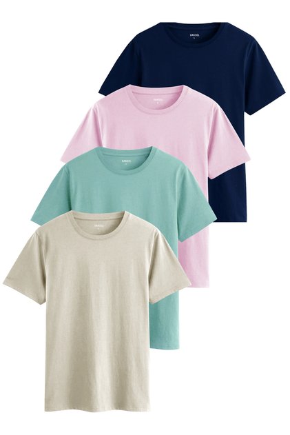 Men's Navy Blue Powder Green Stone Color Basic Cut Crew Neck 100% Cotton 4-Piece T-Shirts Pack