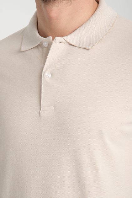 Boggee Pedso Men's Light Beige Italian Collar Non-Shrink Lycra 100% Cotton Fabric Slim Fit Polo Collar T-Shirt