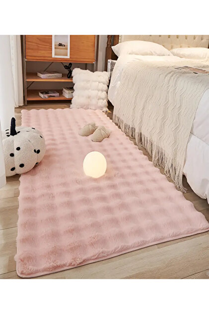 Lüks Rahat Pembe Peluş Alan Halısı Yumuşak Makinede Yıkanabilir Yatak Odası Oturma Odası Ofis Dekoru