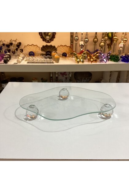 Cloud Patterned Glass Tray Glass Organizer with Crystal Legs