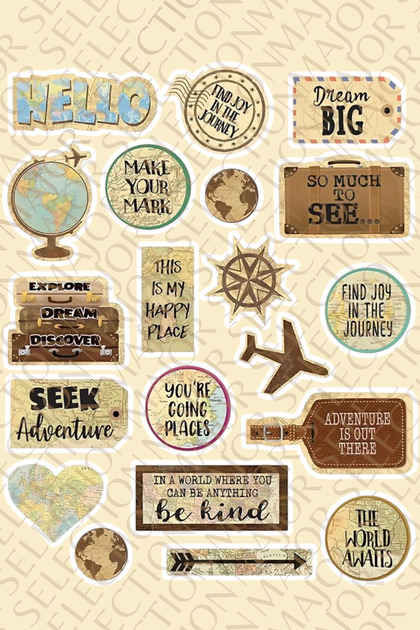 Vintage Old Retro Countries Suitcase Type Sticker, Laptop, iPad, Notebook, Book, Planner Sticker Set